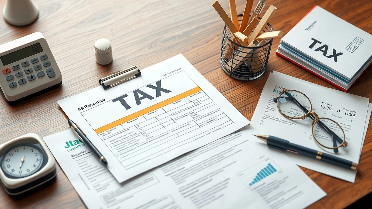 bureau avec documents fiscaux et outils