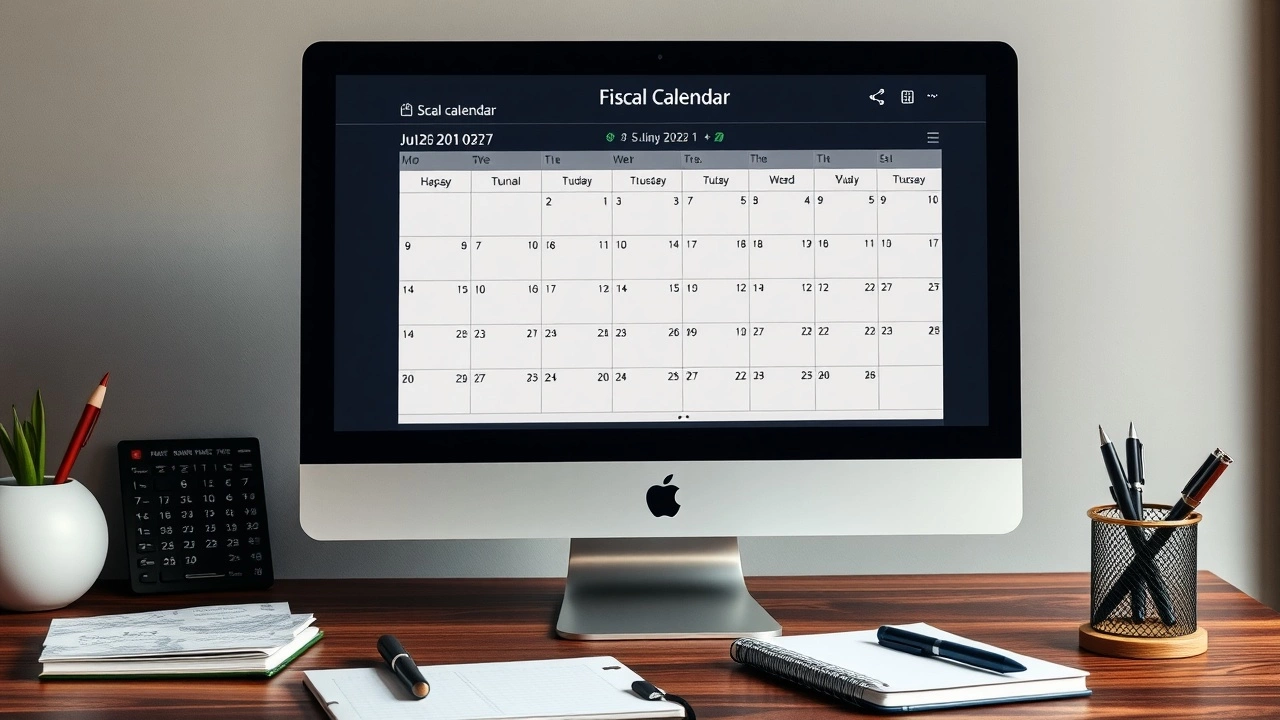 bureau avec calendrier fiscal interactif sur un écran