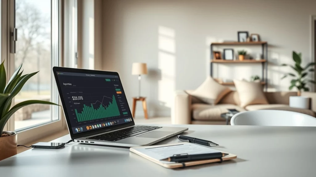 Une illustration d'un bureau moderne mettant en avant la technologie financière.