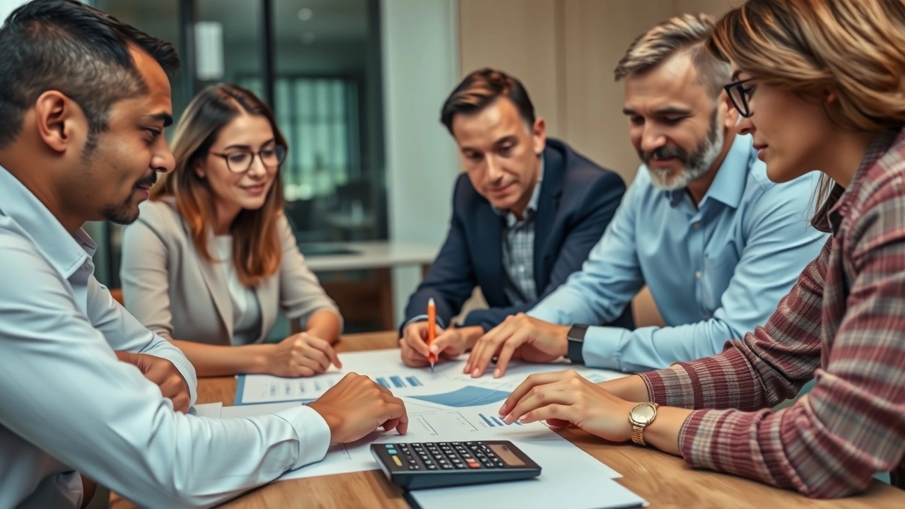 groupe divers discutant de documents financiers