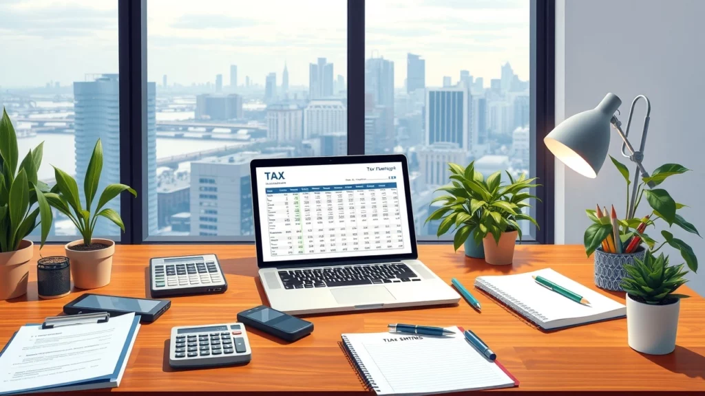 Illustration d'un espace de travail organisé pour la gestion budgétaire et fiscale