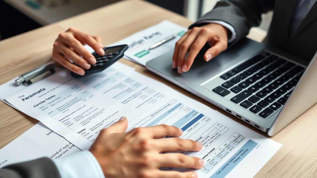 person examine des documents financiers avec une calculatrice et un ordinateur