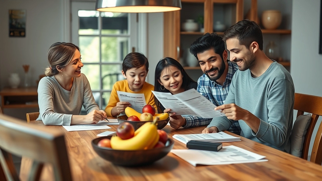 une famille examinant des factures d'électricité