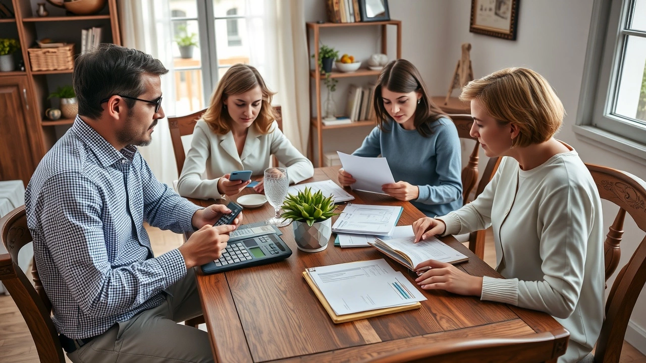 une famille française discutant des impots autour d'une table