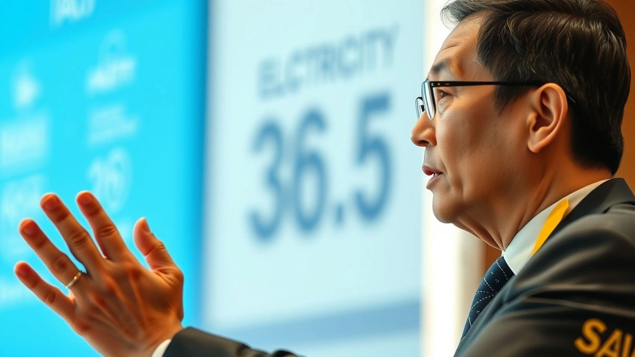 fonctionnaire présentant une baisse des prix de l'electricite