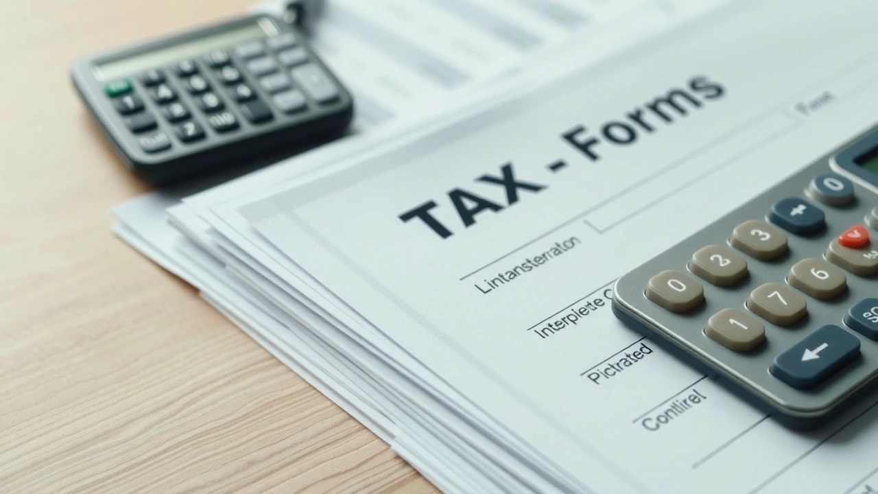 tas de formulaires fiscaux et une calculatrice