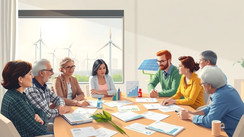 Une illustration de l'impact de la décarbonation sur la fiscalité personnelle montrant des individus discutant autour d'une table.