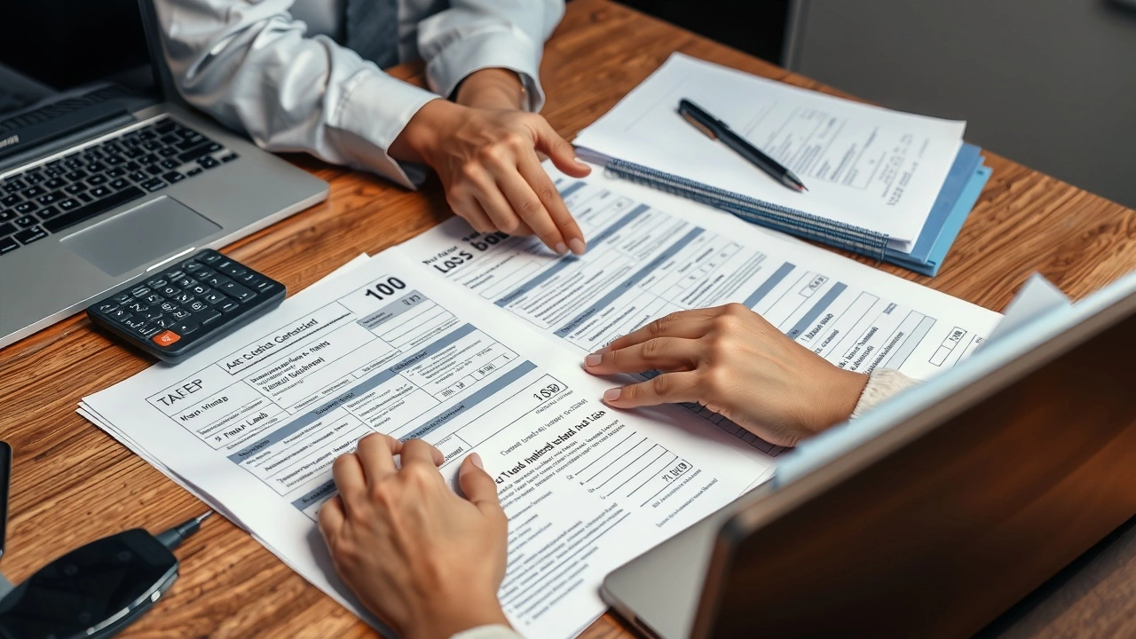 person organisant des documents fiscaux sur un bureau