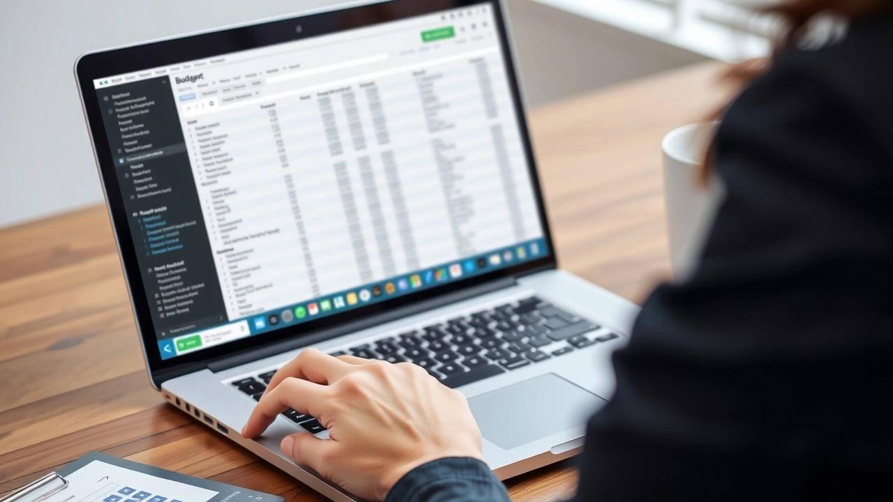 person examine budget sur laptop et calculatrice