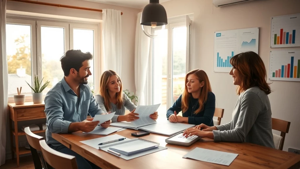Une famille française discutant des crédits d'impôt à leur table de repas.
