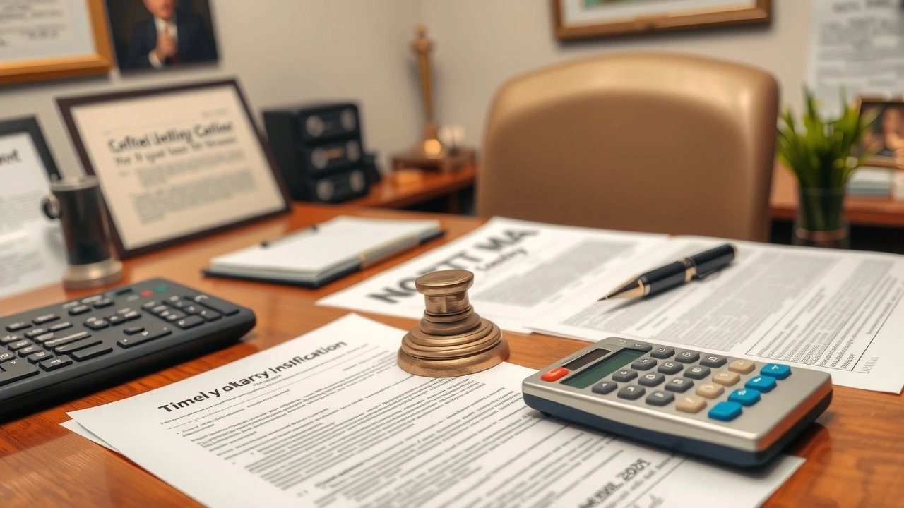 bureau de notaire avec documents et calculatrice