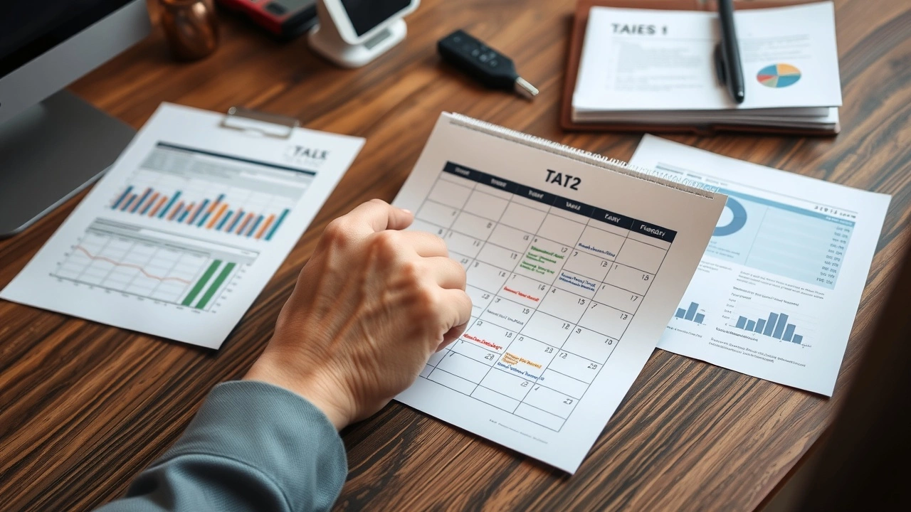 person examinant un calendrier fiscal sur un bureau