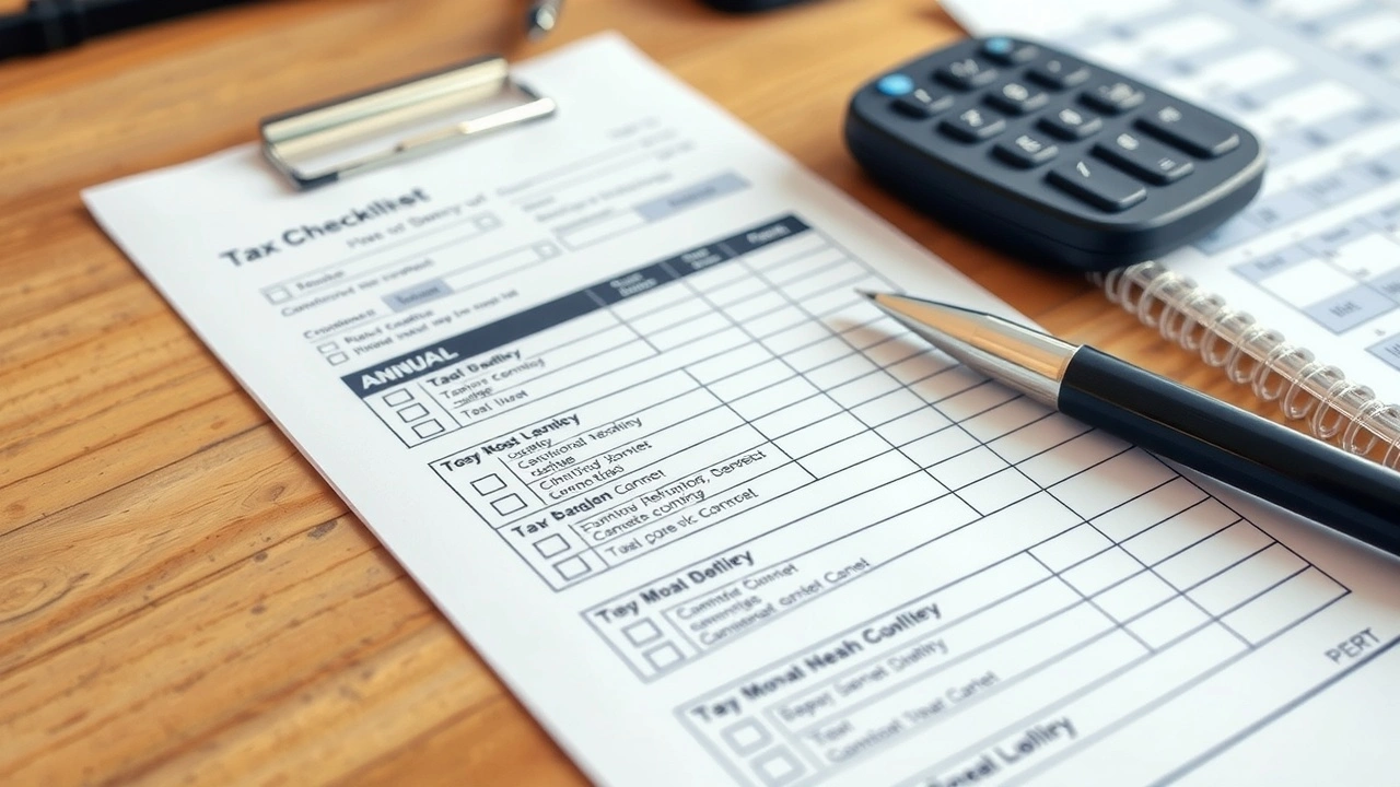 check-list fiscale sur un bureau en bois avec un stylo