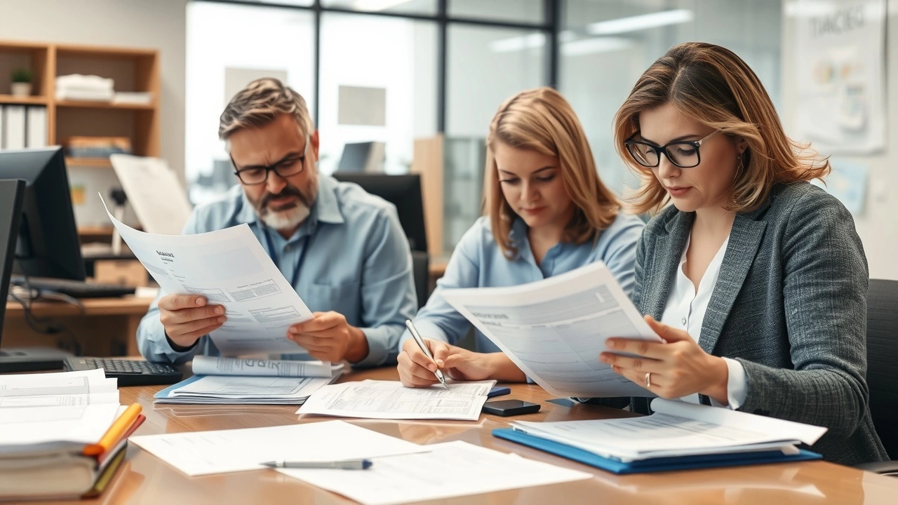 contribuables remplissant des formulaires fiscaux au bureau