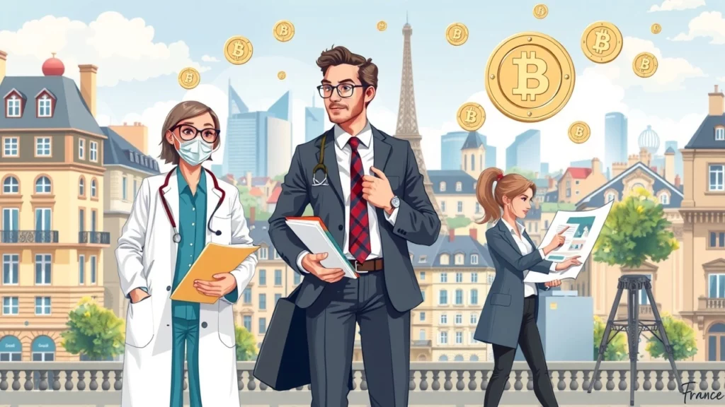 Illustration photorealiste montrant divers professionnels en France et les variations fiscales selon leur métier.