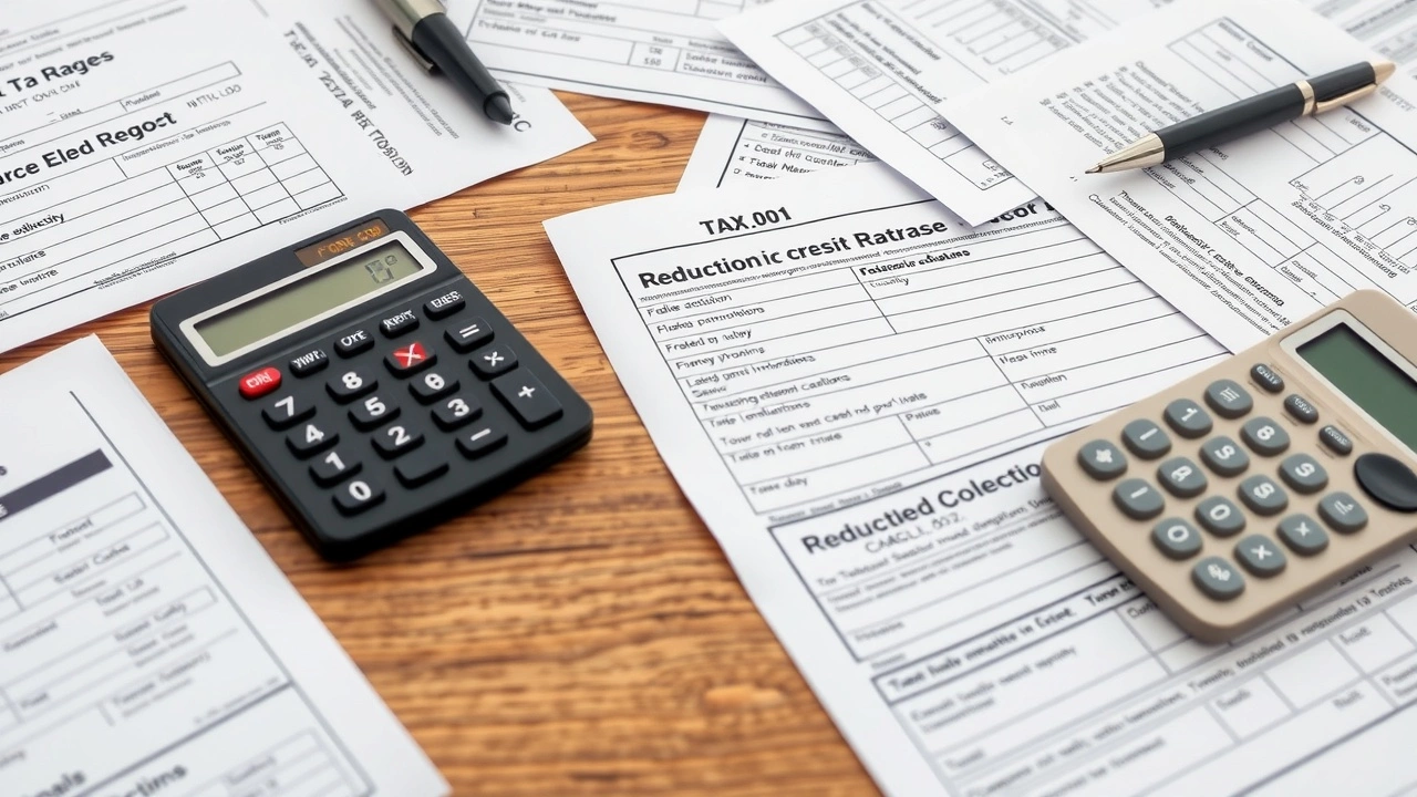 divers formulaires fiscaux sur un bureau en bois