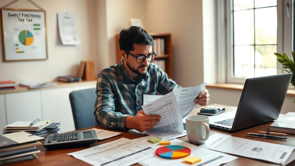 Une personne examinant des documents fiscaux à un bureau