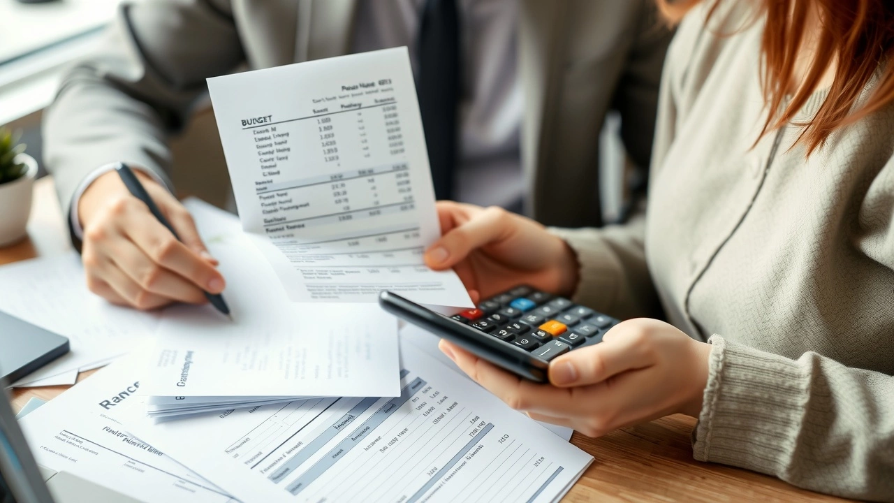 person gérant son budget avec des reçus et une calculatrice