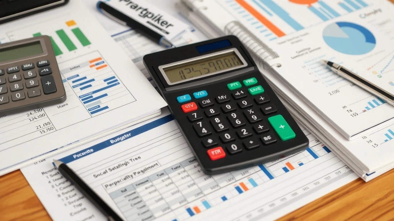 outils de budget comme calculatrices et livres sur un bureau