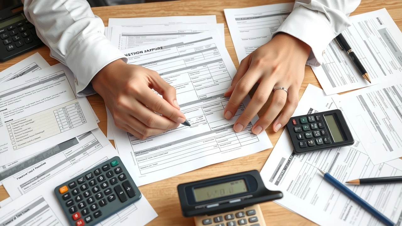 person organisant des documents financiers sur un bureau