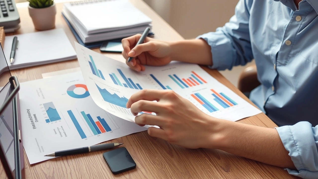 person examine ses relevés financiers sur un bureau