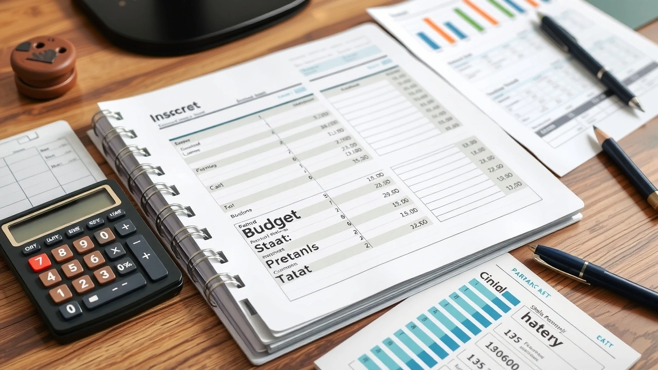 planificateur de budget et documents financiers sur un bureau