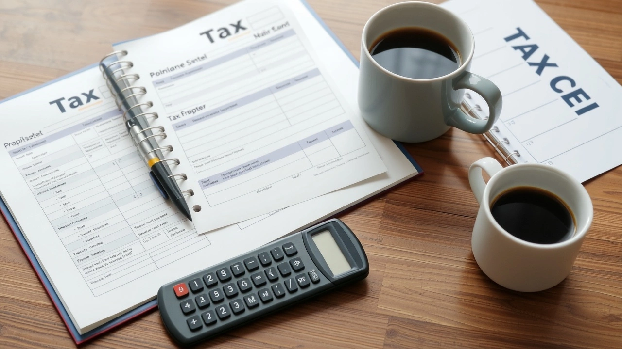 planificateur et documents fiscaux sur un bureau en bois