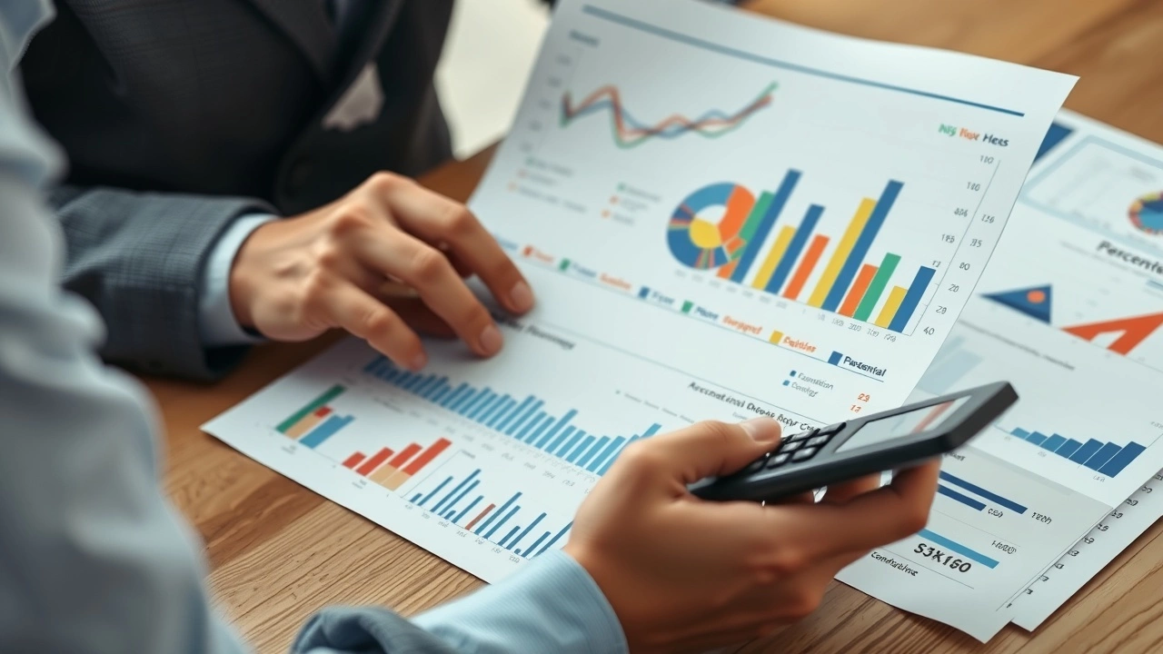 person analysant des graphiques financiers avec une calculatrice