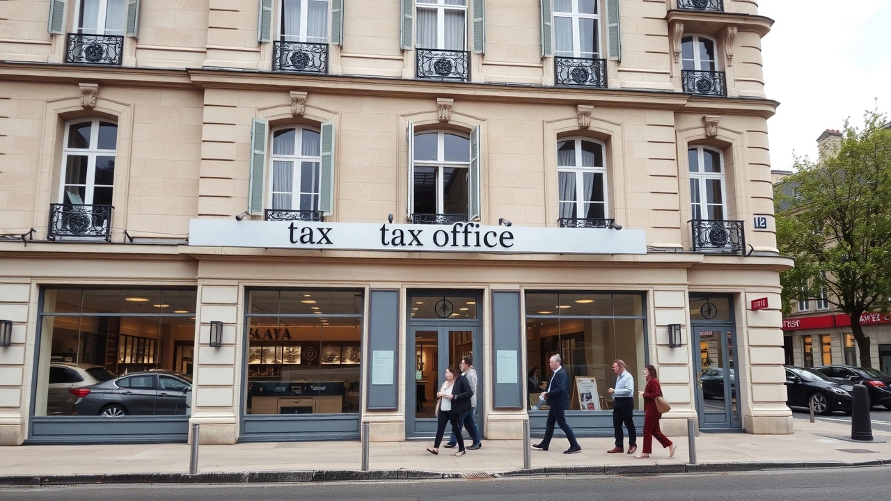 bureau des impots en France avec personnes et documents fiscaux