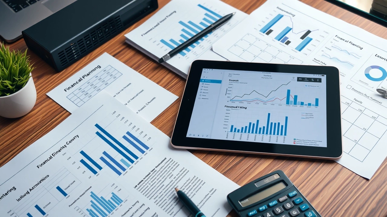 bureau bien organisé avec documents et tablette