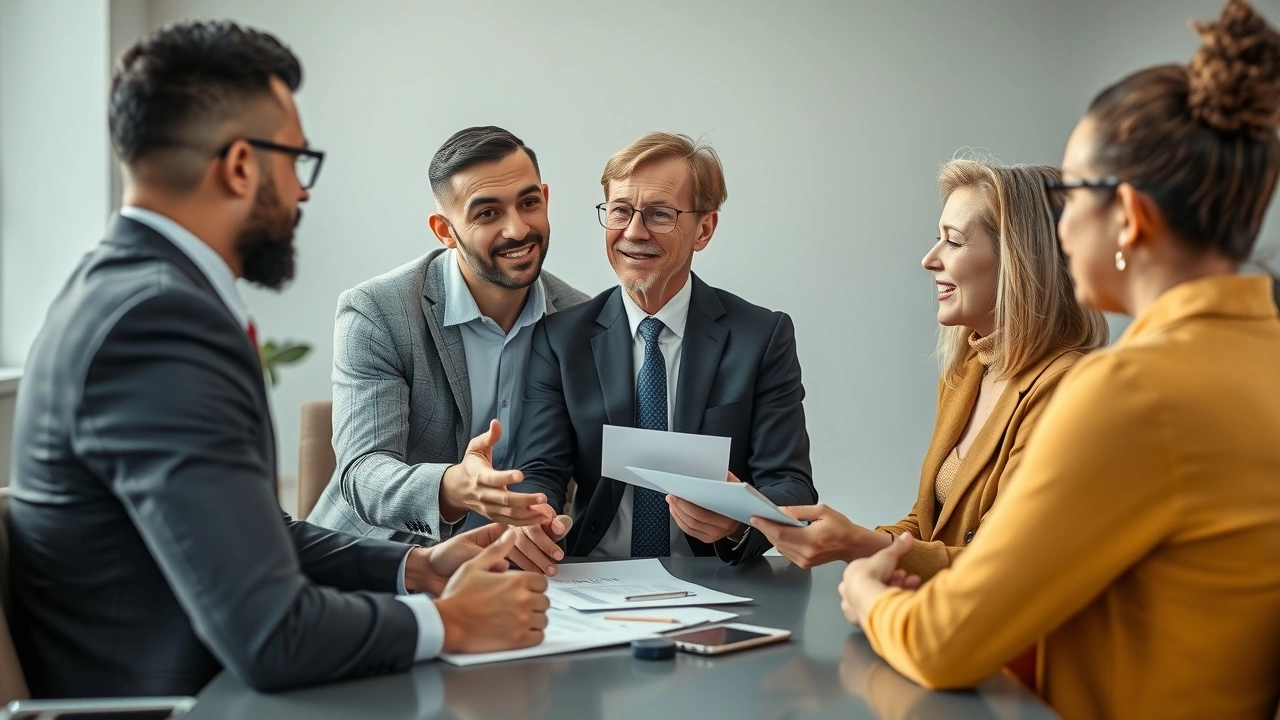 conseiller financier avec clients discutant strategies d'epargne