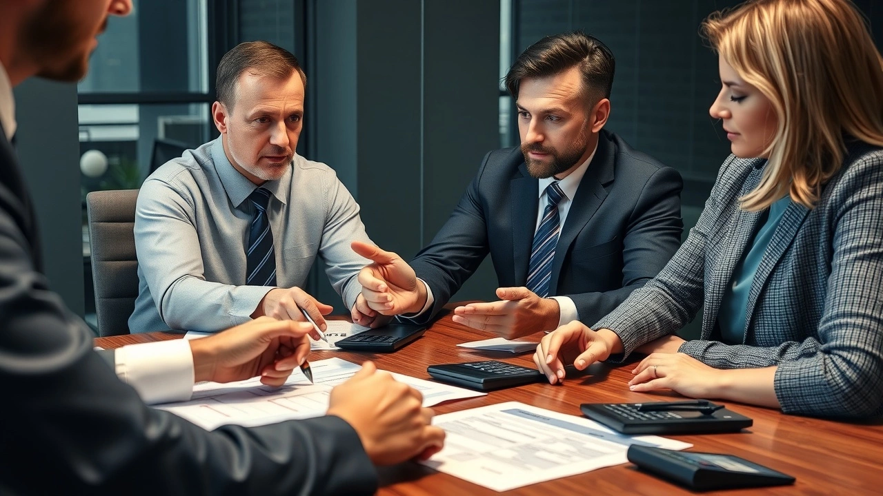 conseiller fiscal avec clients et documents sur table