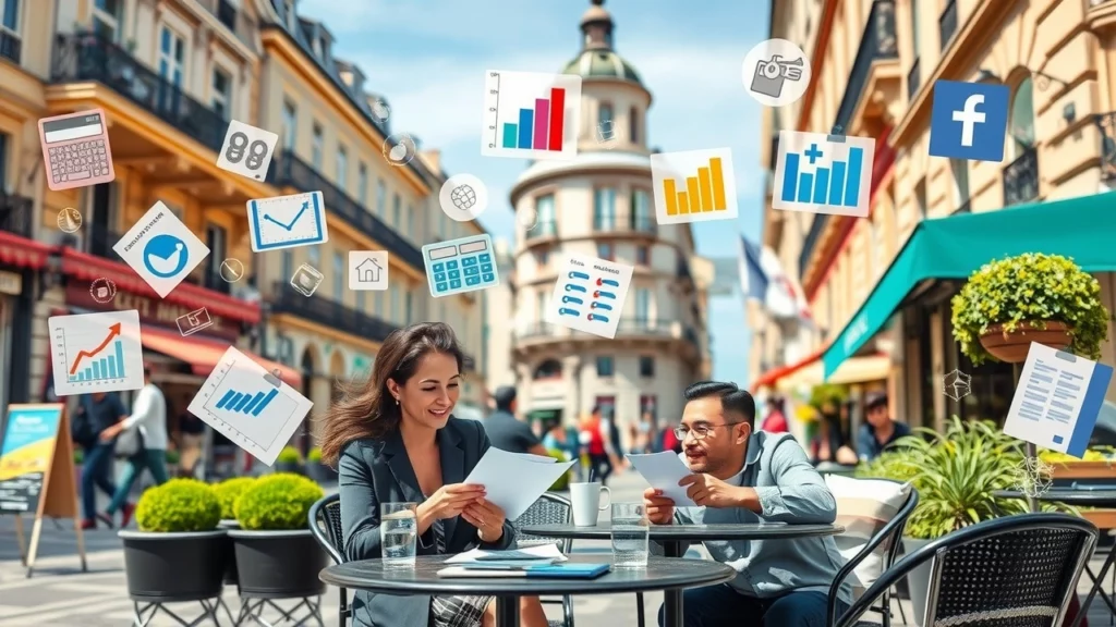 Une illustration montrant le fonctionnement des cotisations sociales en France dans un environnement urbain.