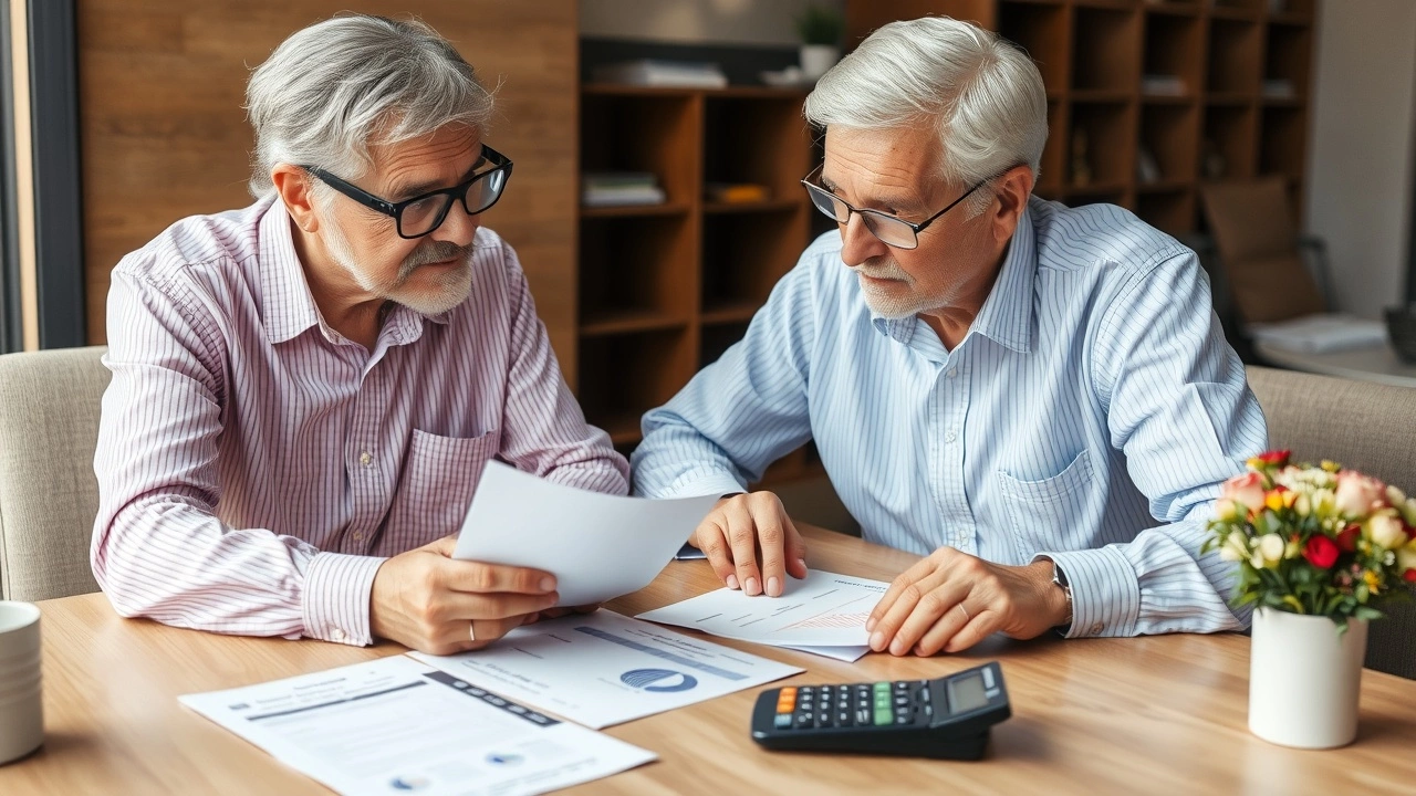 couple retraité examinant des documents financiers