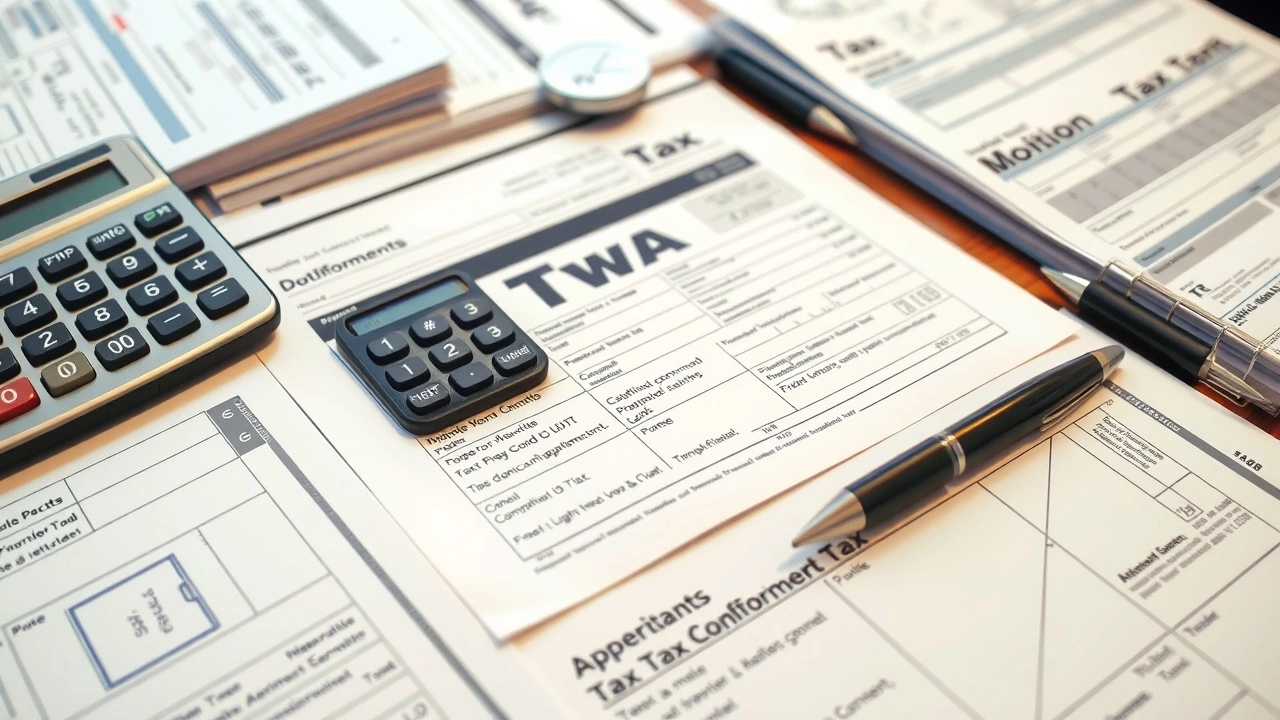 documents fiscaux organisés sur un bureau avec calculatrice