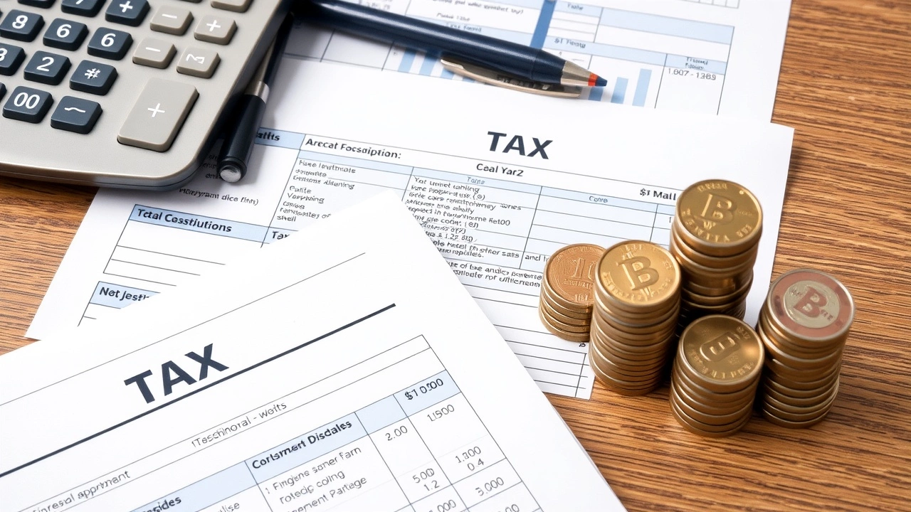 table avec des documents fiscaux et un calculateur