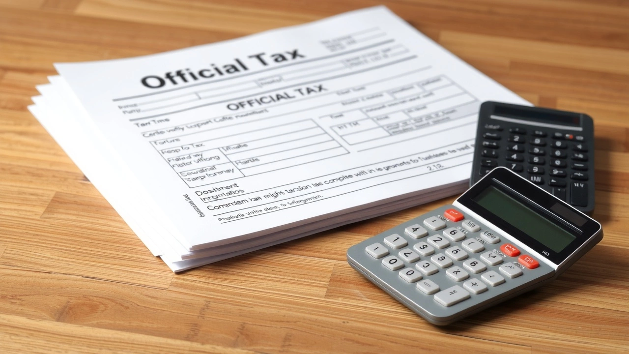 documents fiscaux et une calculatrice sur un bureau en bois