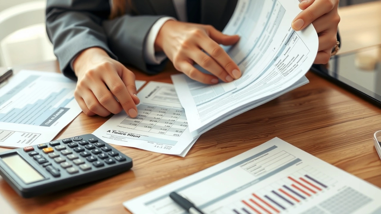 person examinant des documents fiscaux et une calculatrice
