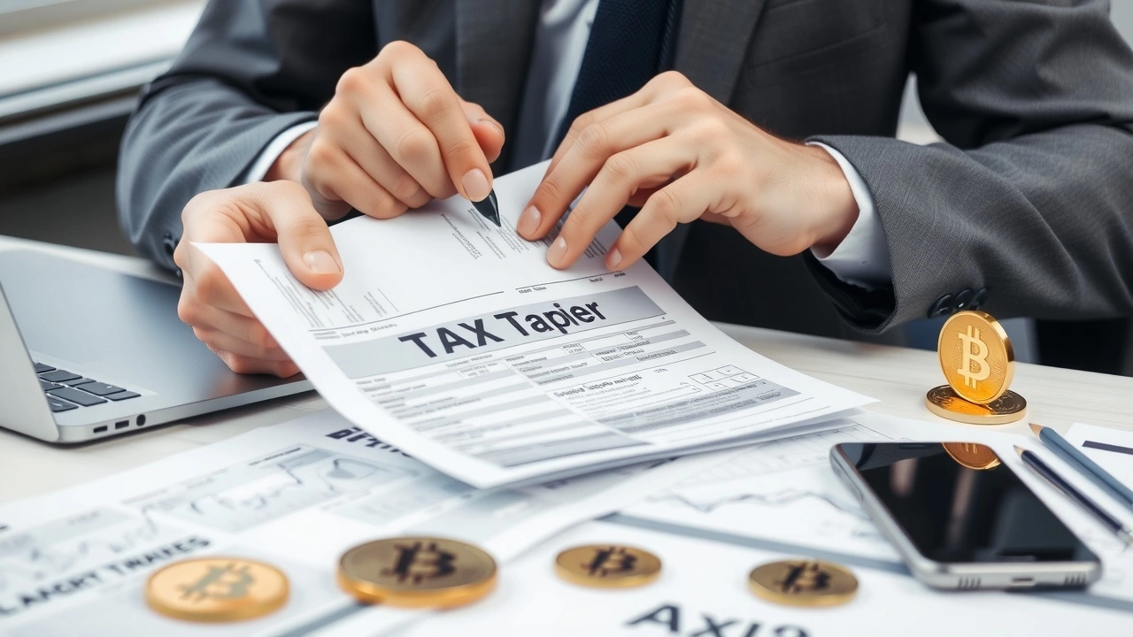 contribuable remplissant des documents fiscaux avec des cryptomonnaies