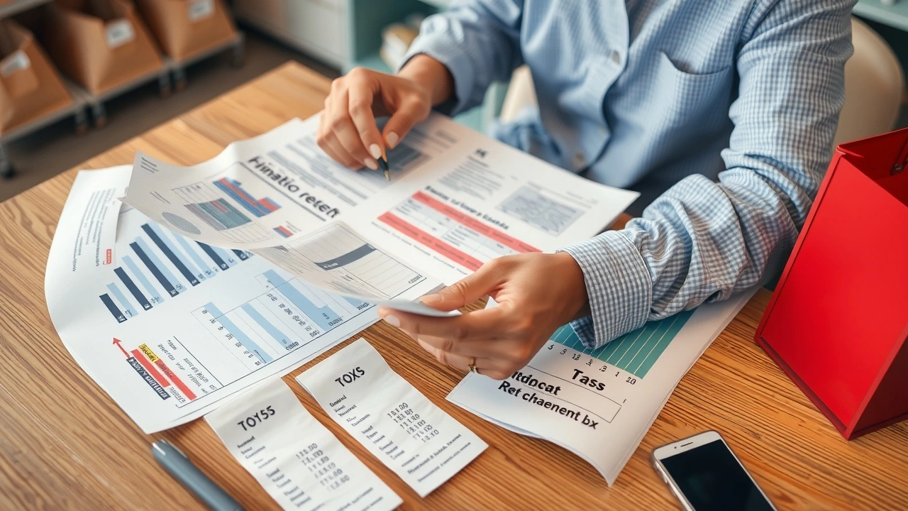 person examinant des documents fiscaux et des reçus