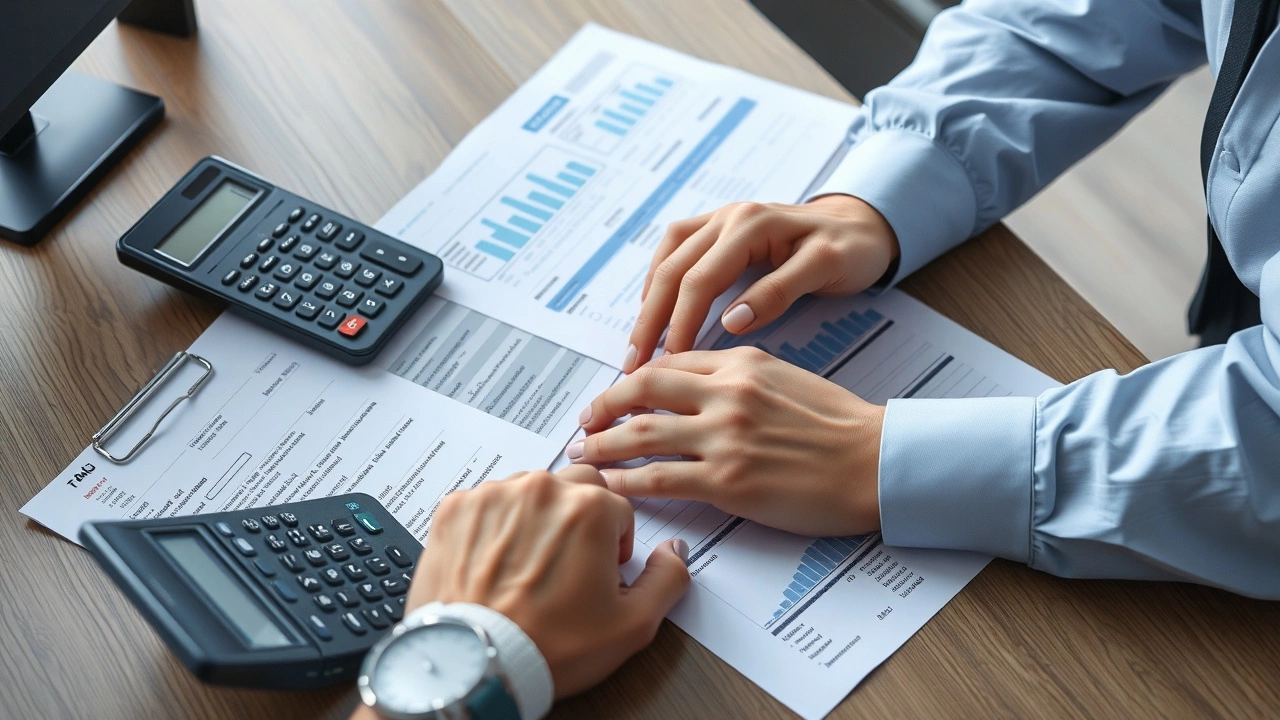 person examinating des documents fiscaux sur un bureau