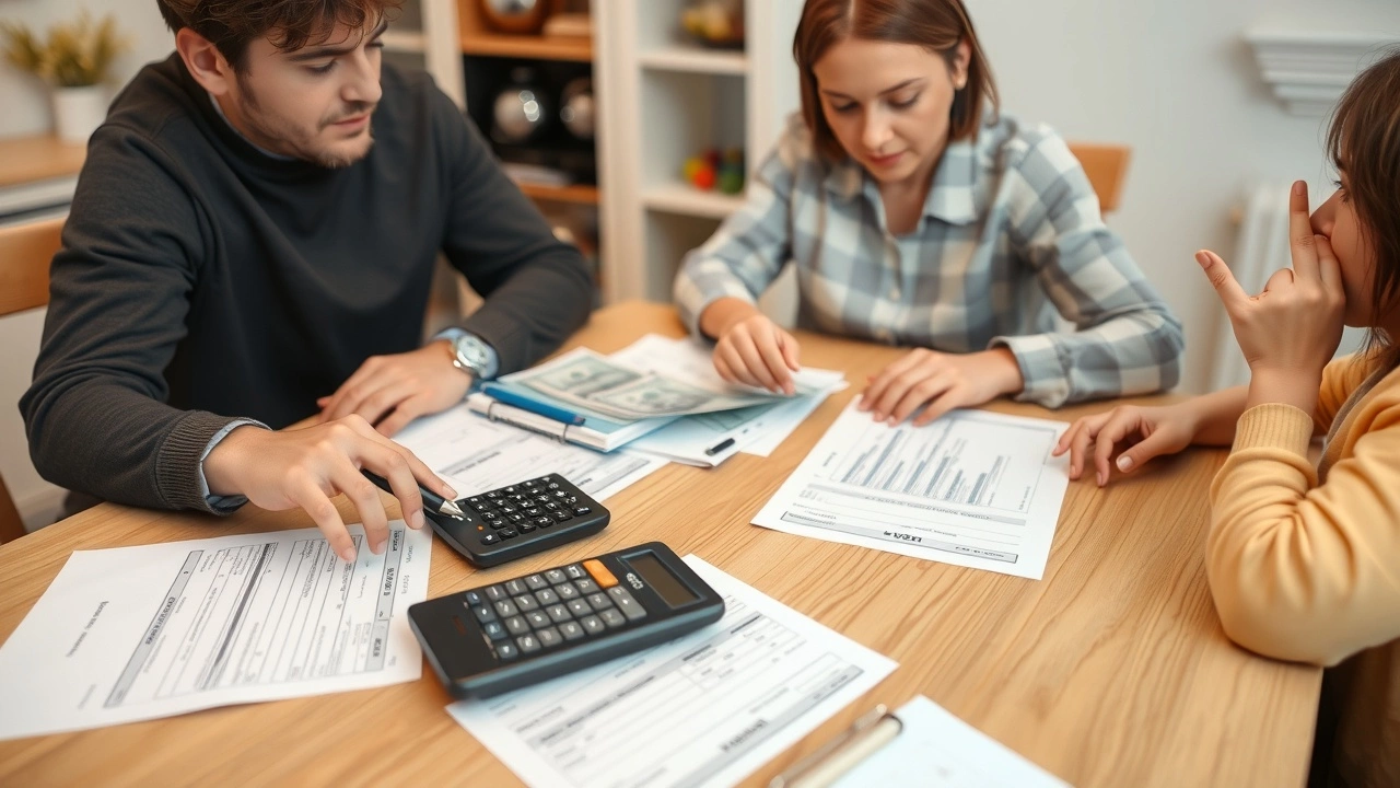 famille budgetant des formulaires fiscaux et des factures