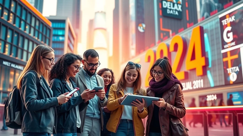 Illustration de la fiscalité des données personnelles en 2024, montrant des consommateurs et des technologies modernes.