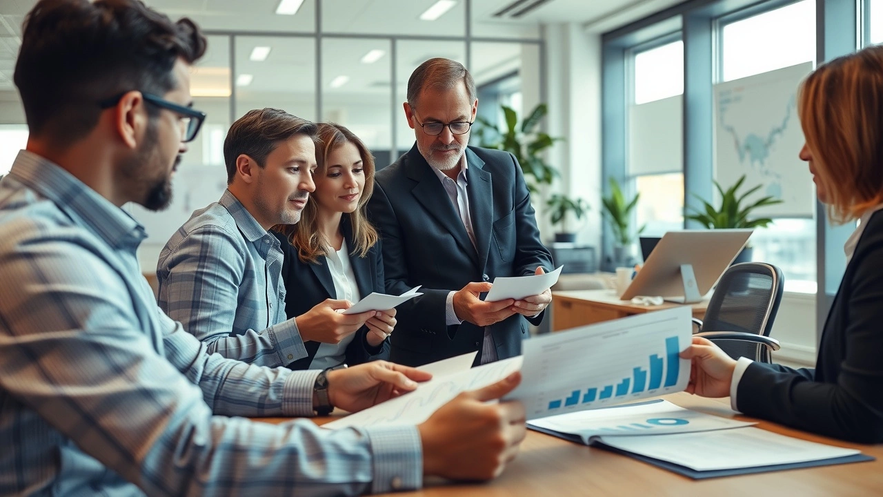 groupe d'investisseurs et professionnels discutant de finances