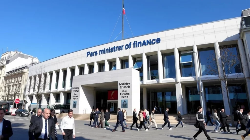 Une image d'un bâtiment moderne à Paris, représentant le ministère des Finances, symbolisant les préparations pour une hausse des impôts.