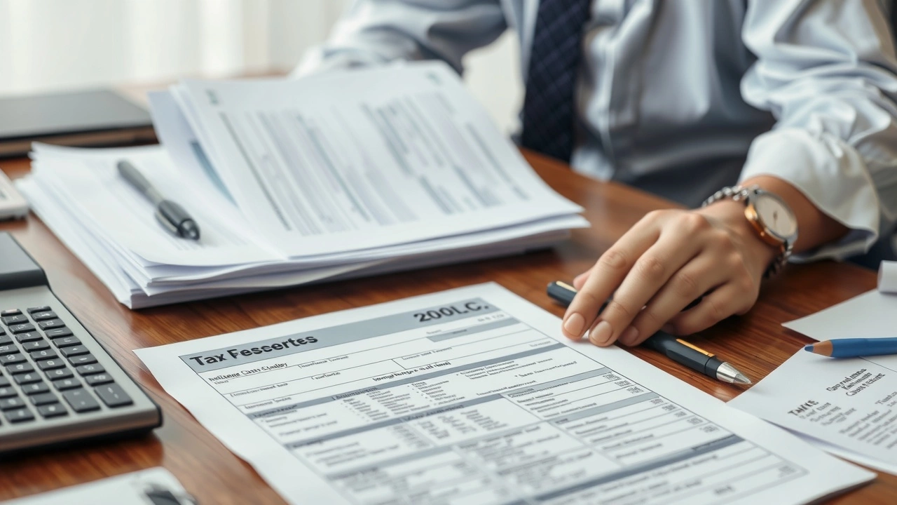 person organisant des documents fiscaux sur un bureau