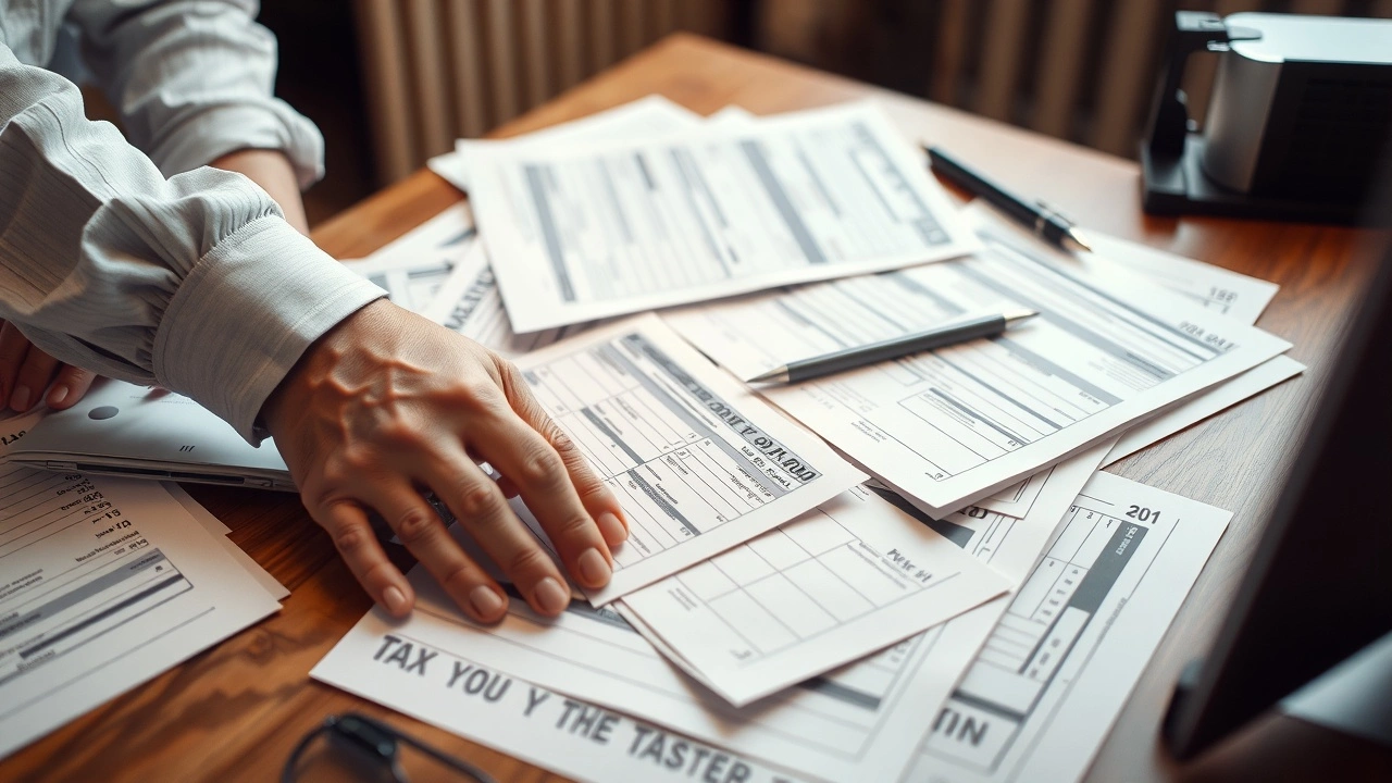 person classant des documents fiscaux sur un bureau