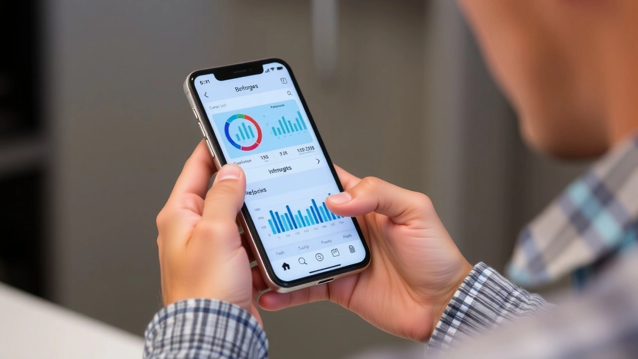 person utilisant une application de gestion financière