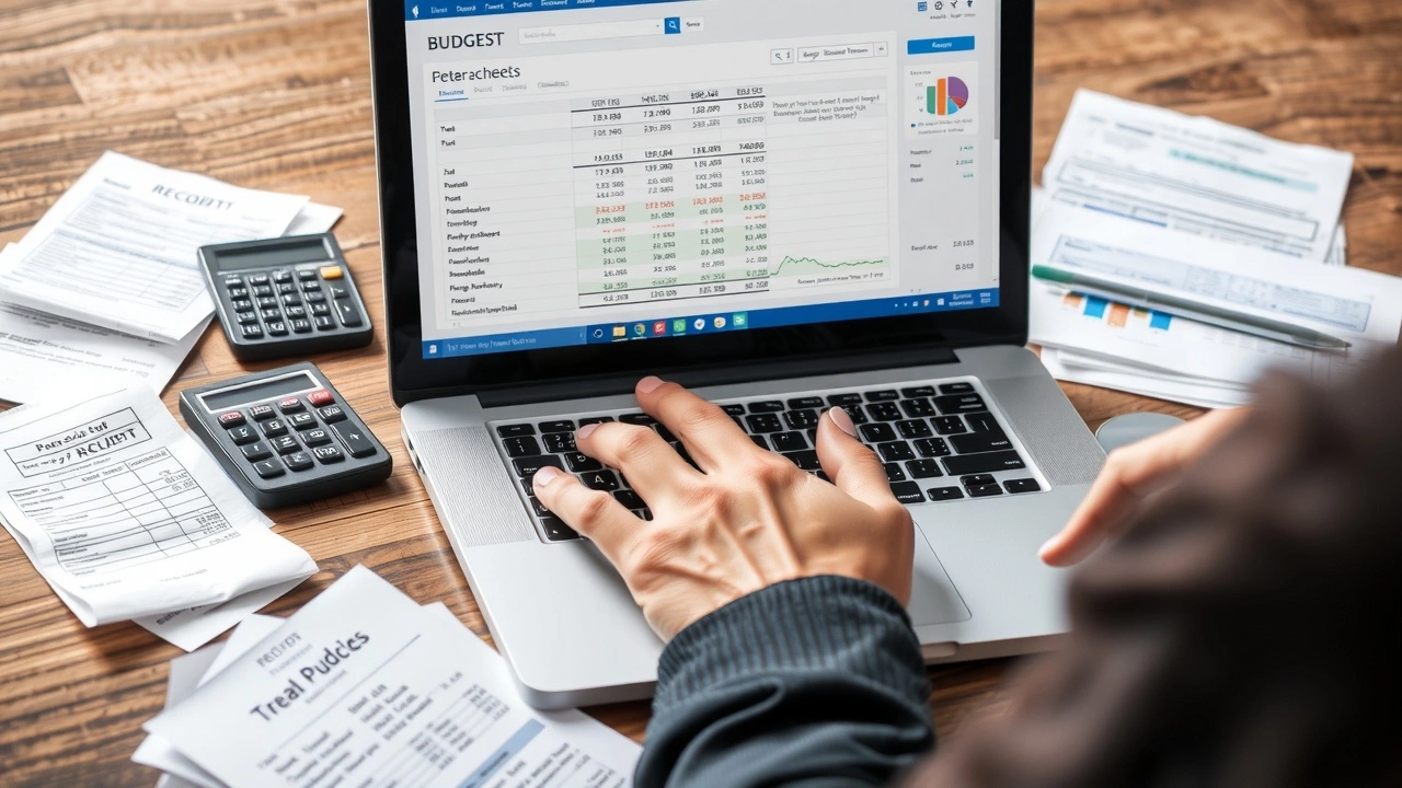 person examine un budget avec ordinateur et factures