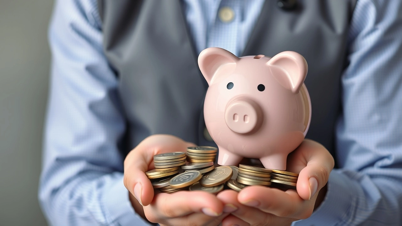une personne avec une tirelire et des pièces